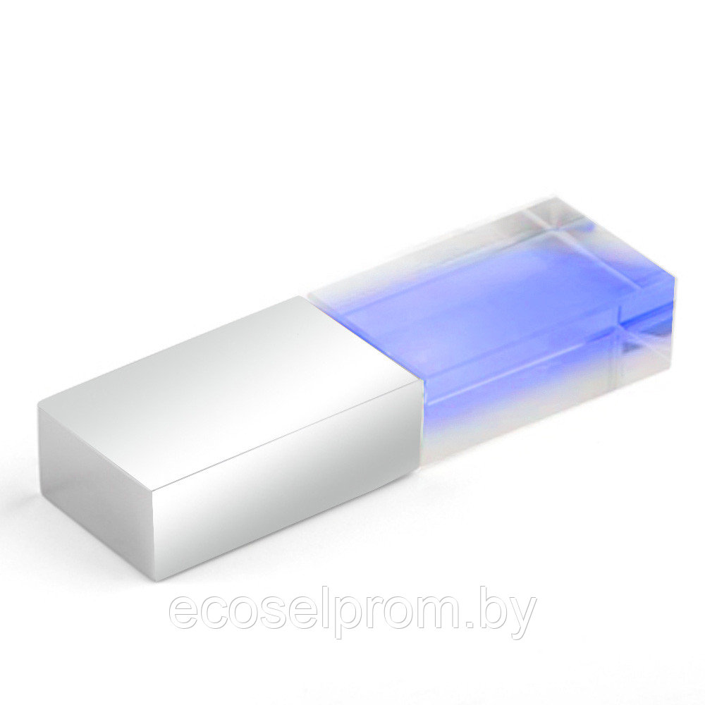 Флеш накопитель USB 2.0 Кристалл, металл/стекло, прозрачный/серебристый, подсветка синим, 16 GB