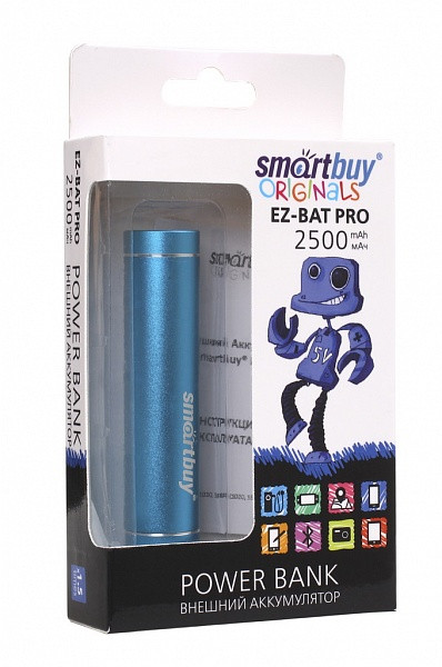 Внешний аккумулятор Smartbuy EZ-BAT PRO SBPB-2040, 2500mAh, 5V, 1A, Blue - фото 2 - id-p36233526