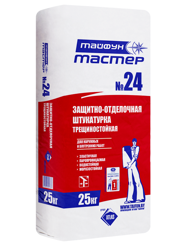 "Тайфун Мастер" №24 Штукатурка повыш. трещиностойкости для порист. основ. внутр. и наруж. меш. 25 кг