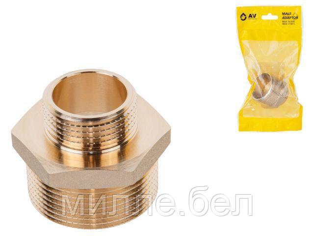 Ниппель ред. 1 1/2" нар. х 1" нар., AV Engineering (инд. упак.) (Латунь, макс.  16 бар, макс.  110 °С)