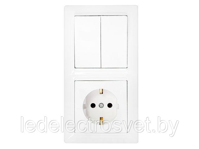 Блок выкл. 2 клав. + розетка (скрытая, с/з) белая, Стиль, Bylectrica