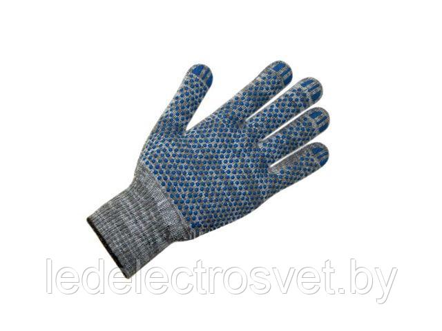 Перчатки х/б с ПВХ "Точка", 10класс, серые,  синяя точка (мин. риски)