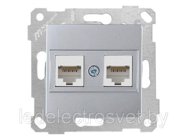 Розетка компьютерная 2xRJ45 (Cat6, скрытая, без рамки) серебро, RITA, MUTLUSAN