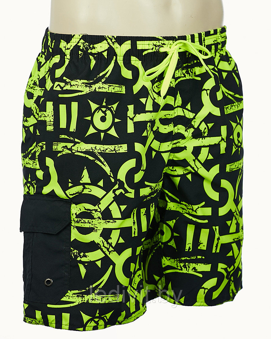 5407 D Шорты прогулочные мужские (44-54) (4XL, черный-салатовый)