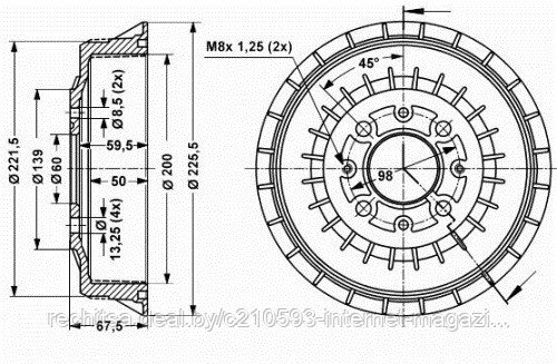 Барабан тормозной ВАЗ 2108-2109, 2113-15, 2110-2112, 1118, 2170 задний, арт. 2108-3502070, фото 2