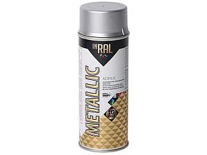 Лак на акриловой основе серебряный INRAL METALLIC SPRAY 400мл (Цвет серебряный.)