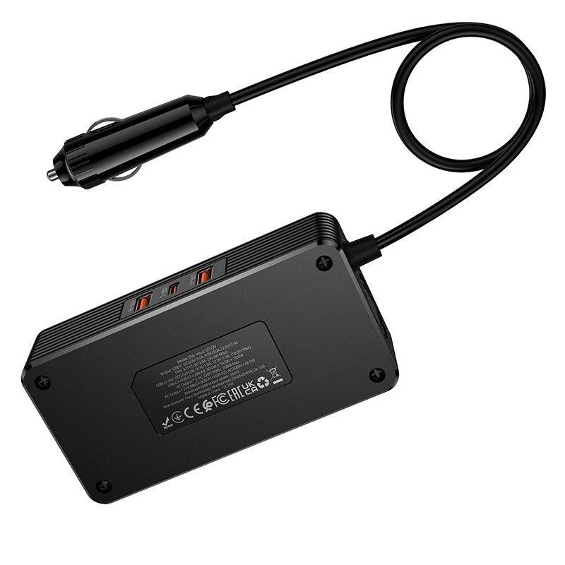 Автомобильный инвертор HOCO Z66 12V-220V 200W (2*AC розетки) + 66W (Type-C+2хUSB) - фото 7 - id-p245804723