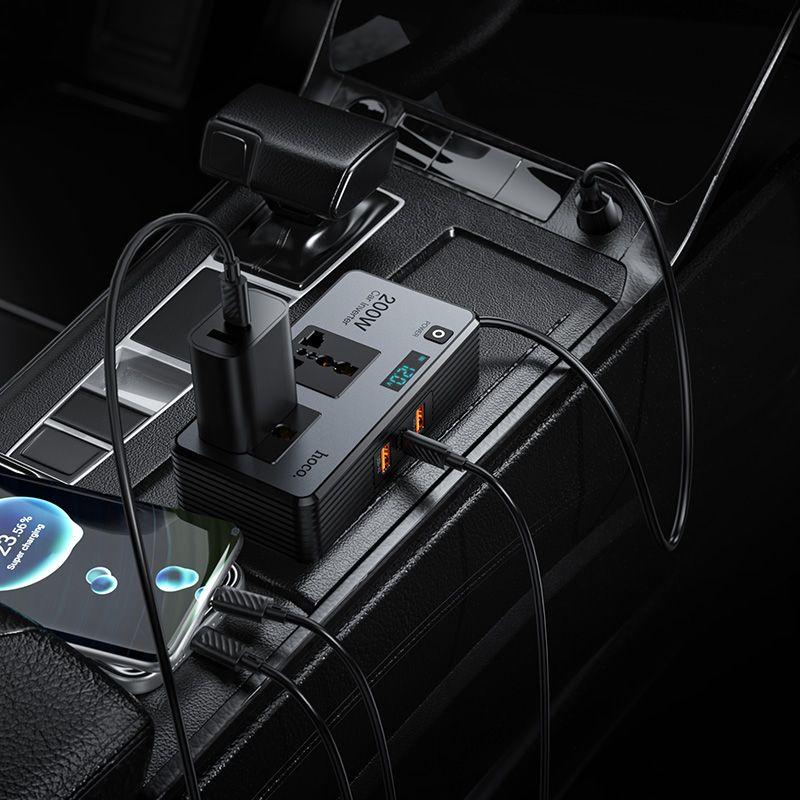 Автомобильный инвертор HOCO Z66 12V-220V 200W (2*AC розетки) + 66W (Type-C+2хUSB) - фото 5 - id-p245804723