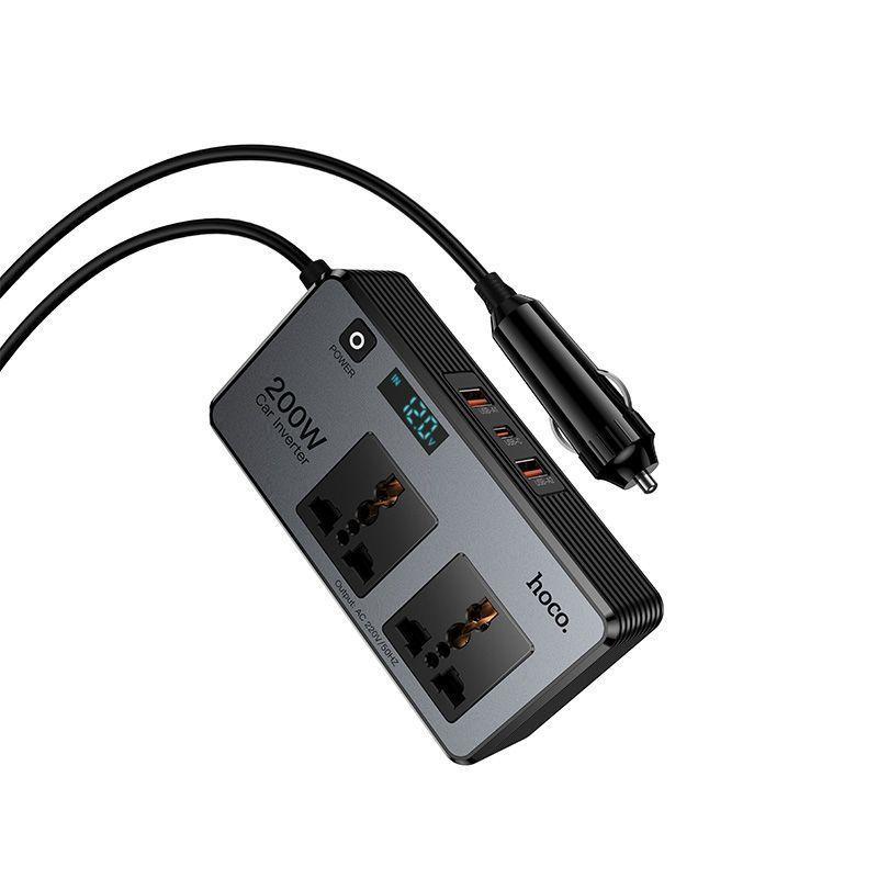 Автомобильный инвертор HOCO Z66 12V-220V 200W (2*AC розетки) + 66W (Type-C+2хUSB) - фото 3 - id-p245804723