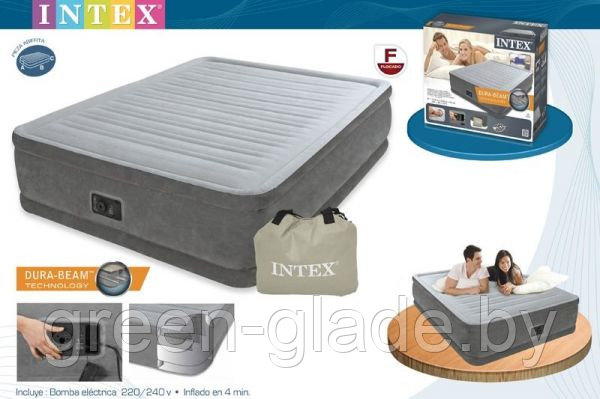 Intex 67768 Надувная кровать Full Comfort-Plush, размер 137х191х33см (насос 220v)