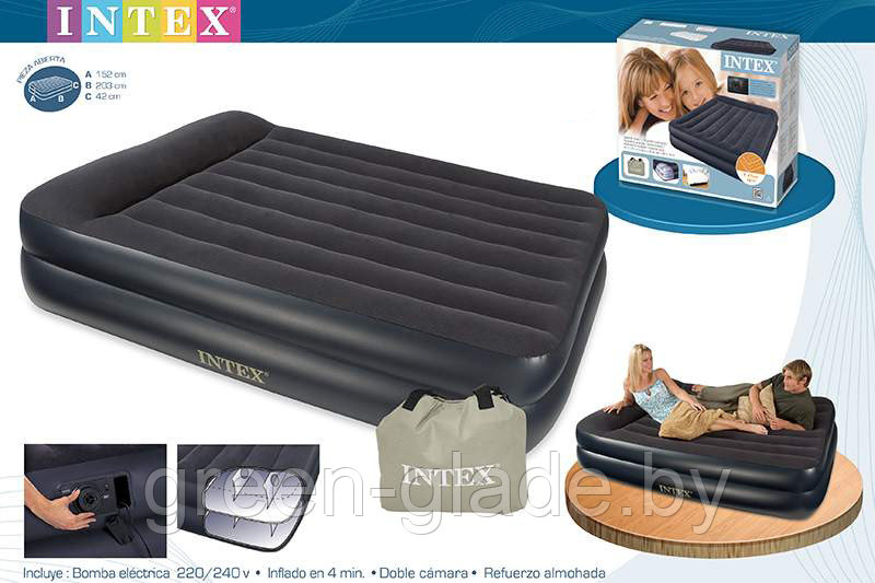 Надувная кровать Intex 66702 Queen Rising Comfort 157x203x47 см (насос 220v)
