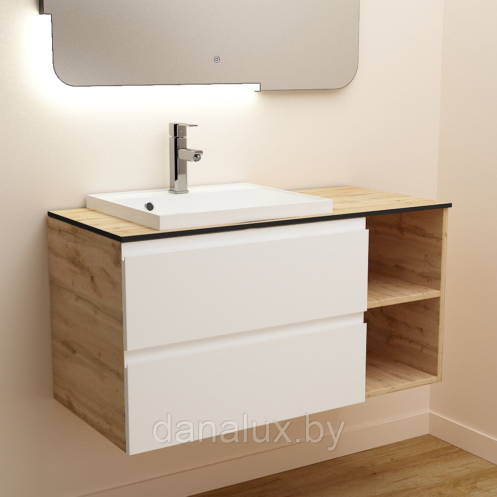 Тумба Дана Венеция 115 подвесная на 2 ящика (цвет дуб) открытые полки справа