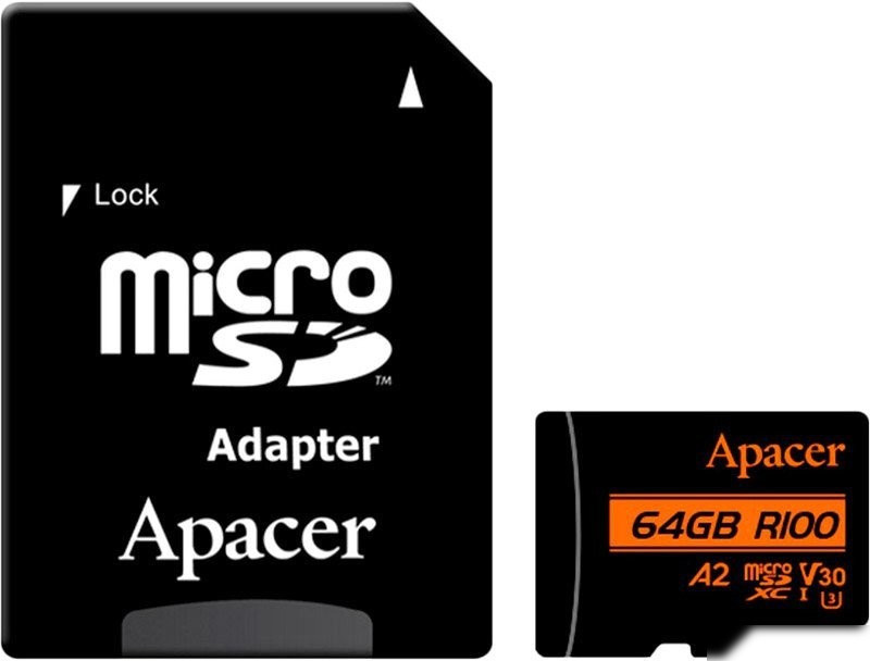 Apacer microSDXC AP64GMCSX10U8-R 64GB (с адаптером), фото 1