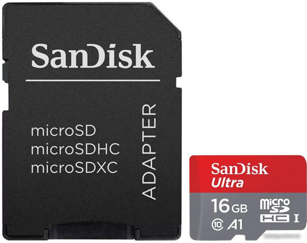 Карта памяти SanDisk Ultra SDSQUAR-016G-GN6MA microSDHC 16GB (с адаптером), фото 1