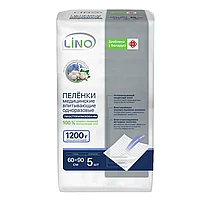 Пеленки впитывающие одноразовые детские LINO хлопок-лен 60х90 см, 5шт