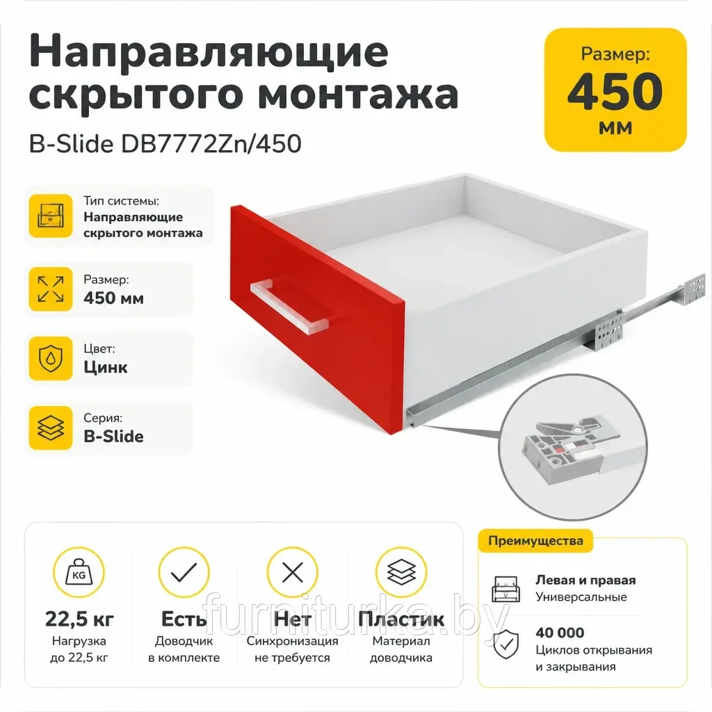 Направляющие скрытого монтажа В-Slide DB7772Zn/450