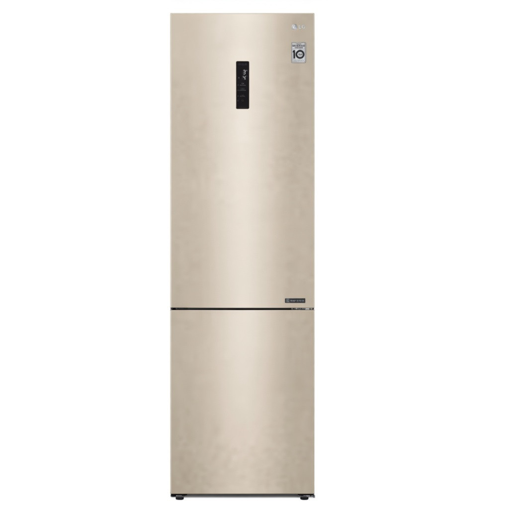 Холодильник LG Smart Inverter Total No Frost бежевый 2 метра с нижней морозилкой и зоной свежести