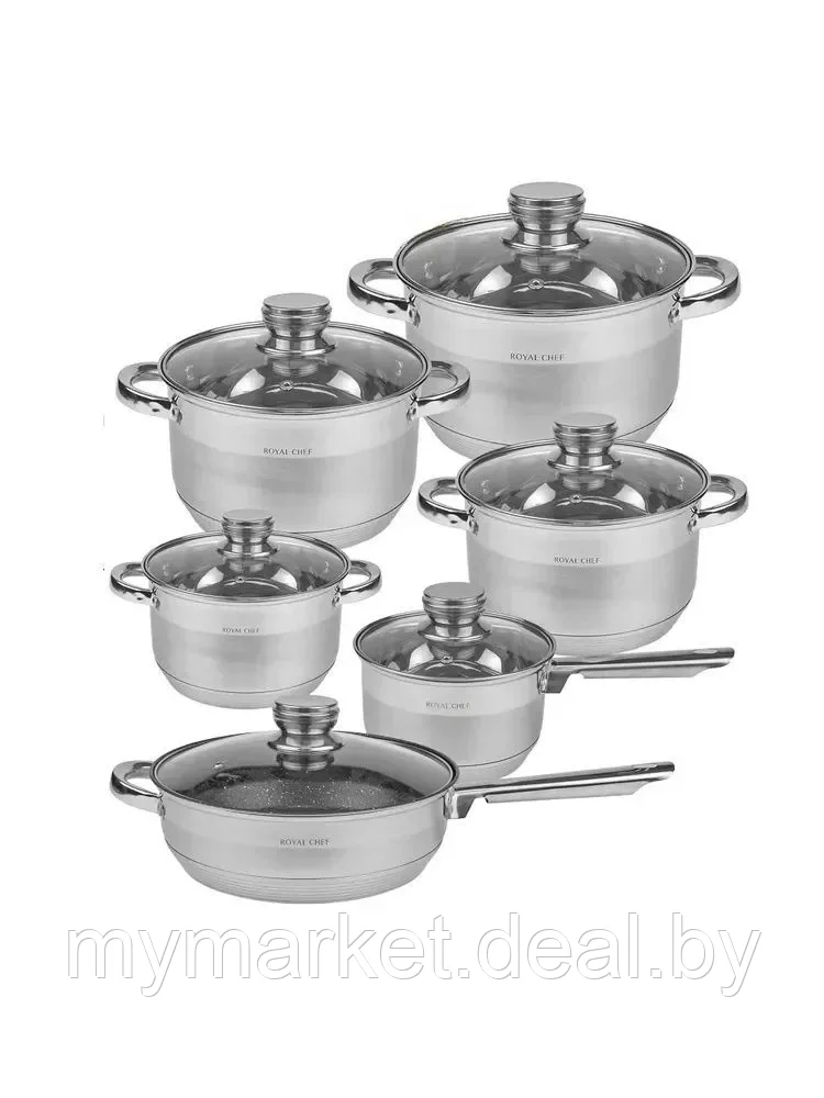 Набор кастрюль с сотейником и сковородой Royal chef RC-1222 (2.1л/2.9л/3.9л/6.6л) - фото 1 - id-p246620072