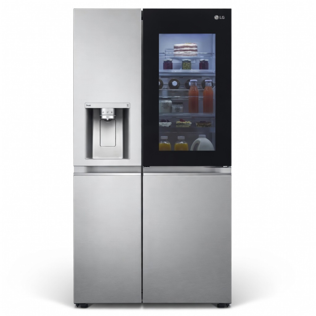 Холодильник LG Side-by-Side No Frost InstaView серебристый инверторный четырехдверный с генератором льда