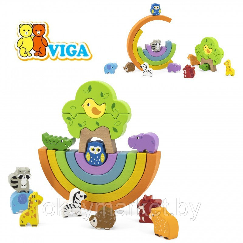 Деревянная развивающая игра-балансир «Радуга со зверятами» Viga Toys 44590