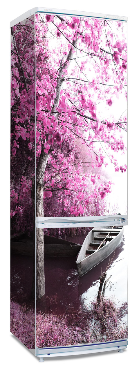 Виниловая наклейка на холодильник , пейзаж, дерево, лодка - фото 1 - id-p36511536
