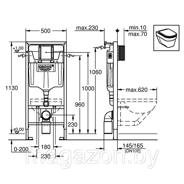 Инсталляция Grohe Rapid SL38721001 с унитазом Jika Dino 8213700000003 - фото 7 - id-p45084963