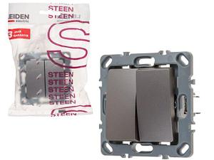 Выключатель проходной 2 клав. (скрытый, механизм, 10А) алюминий, Steen, LEIDEN ELECTRIC