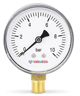 Манометр радиальный Varmega, диаметр 63 мм, 10 бар, 1/4"