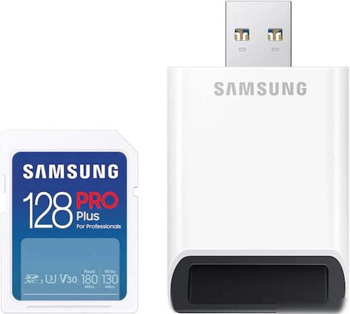 Карта памяти Samsung PRO Plus 2023 SDXC 128GB (с кардридером)