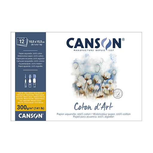 Склейка COTON D'ART 12 листов 100% хлопок 23*31, 300 г cold pressed