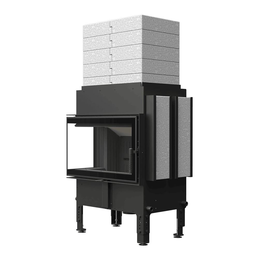 Каминная топка Kratki NORRA L BS BLACK с комплектом аккумуляции тепла (боковые плиты и 5 слоев сверху)