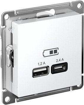 Розетка USB AtlasDesign тип A+C 5В/2.4А 2х5В/1.2А белая SE ATN000139