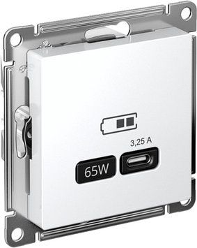 Розетка USB AtlasDesign тип C 65Вт QC PD высокоскор. ЗУ белая SE ATN000127