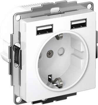 Розетка 1-м AtlasDesign с 2-мя заряд. устройствами USB тип A+A 5В/2.4А 2х5В/1.2А белая SE ATN000130