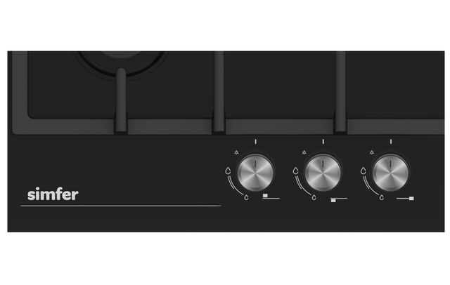 Встраиваемая газовая варочная панель Simfer H45V35B078 черного цвета на 3 конфорки шириной 45 см