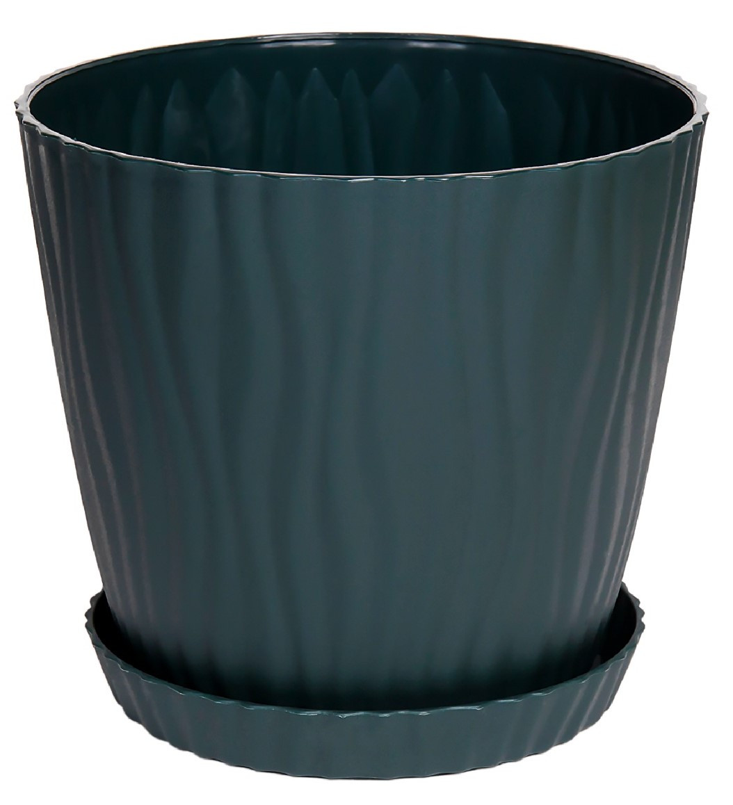 Горшок цветочный Botanica Волна рифленый с поддоном (18x15см/2.5л, зеленый)