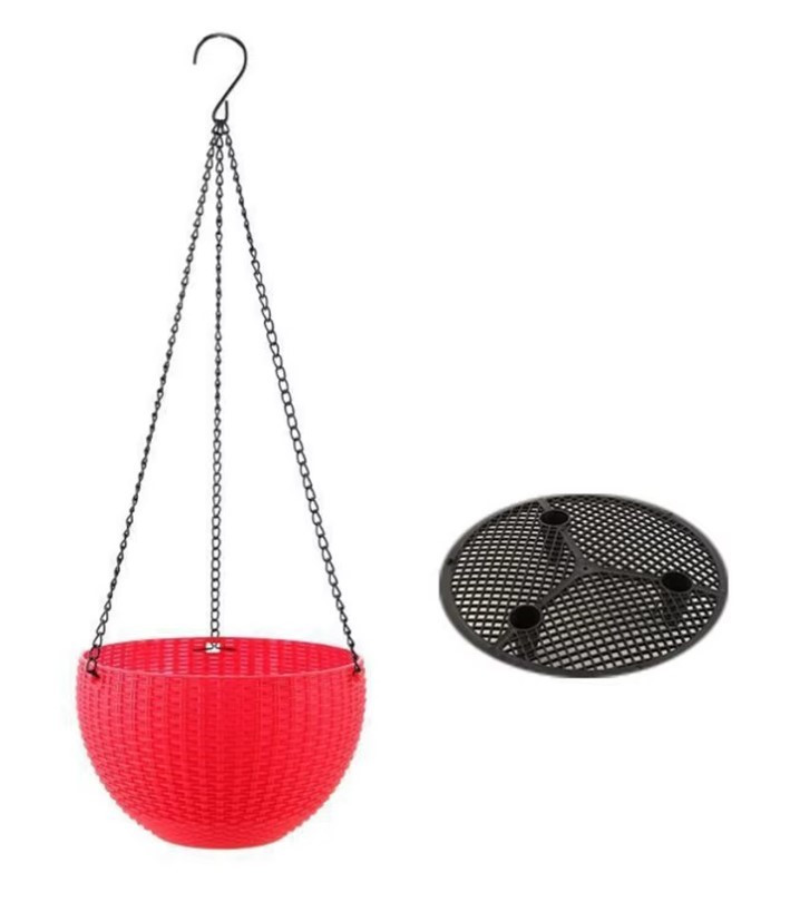 Кашпо Botanica Rattan подвесное с дренажной сеткой (21x13.5см, красный)