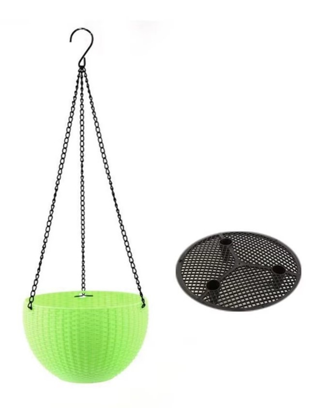 Кашпо Botanica Rattan подвесное с дренажной сеткой (21x13.5см, зеленый)