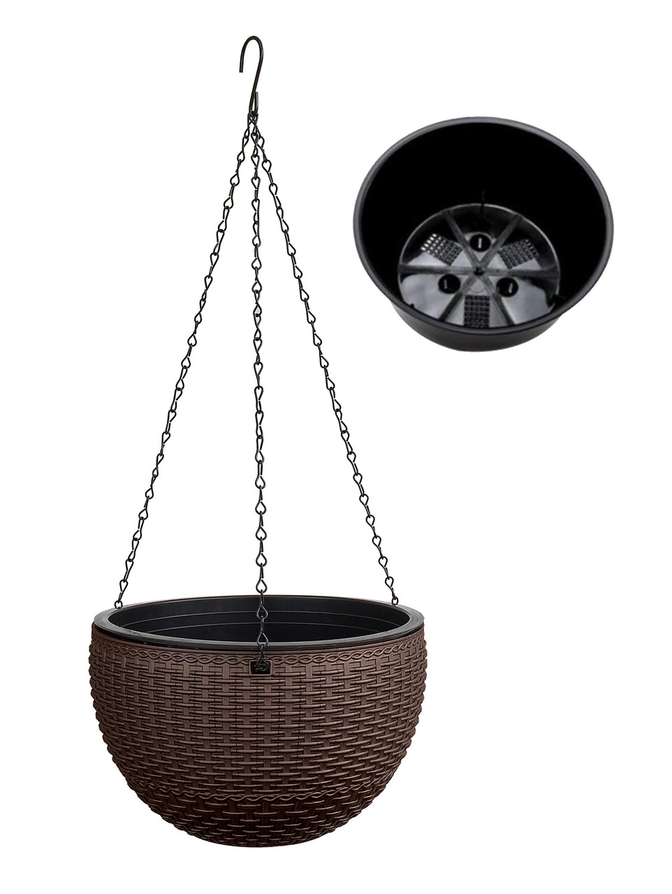 Кашпо Botanica Rattan подвесное с дренажной вставкой (26x16см, коричневый)