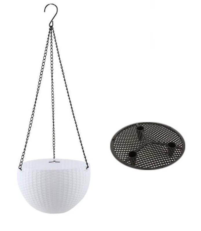 Кашпо Botanica Rattan подвесное с дренажной сеткой (26x16см, белый)
