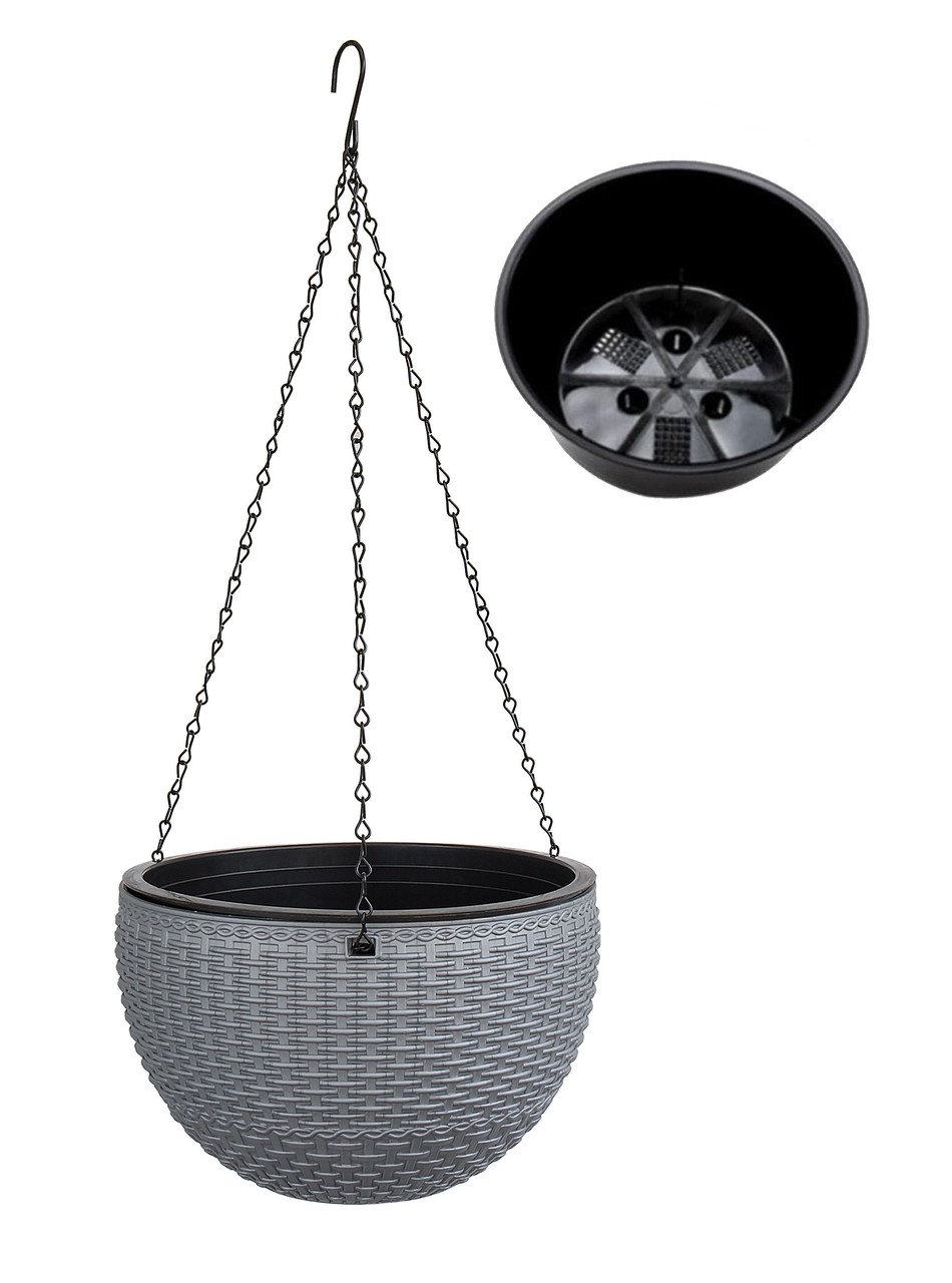 Кашпо Botanica Rattan подвесное с дренажной вставкой (21x13см, серый)