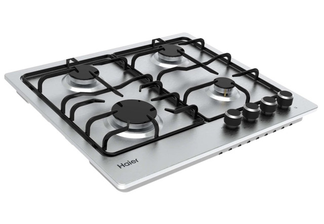 Встраиваемая газовая варочная панель Haier HHX-M64ENX из серебристой нержавеющей стали с 4 конфорками