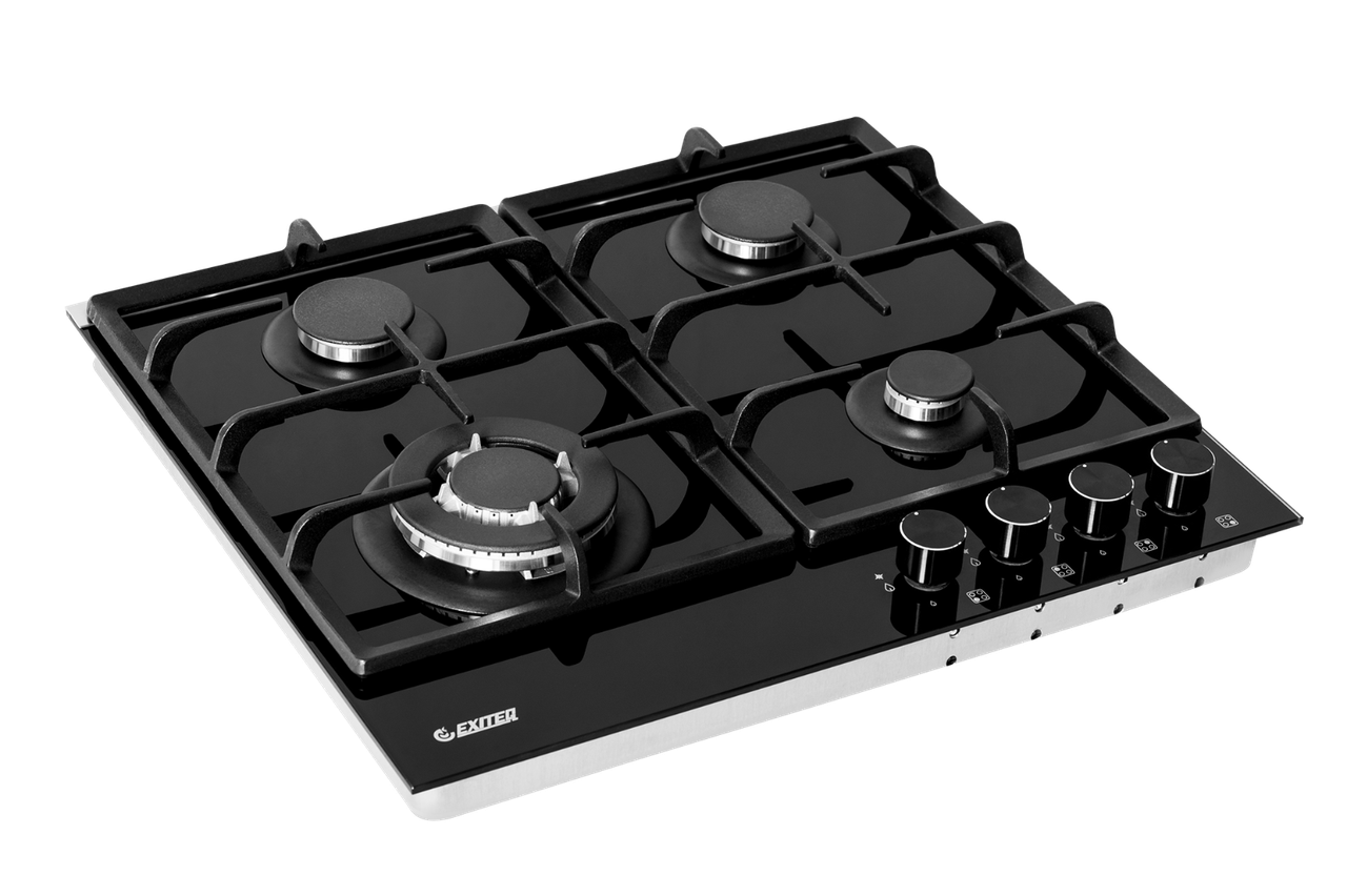 газовая поверхность Exiteq PFH640STGB-E/B черное закаленное стекло на 4 конфорки