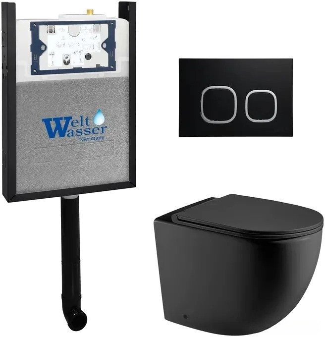 Унитаз приставной WeltWasser Amberg 404 + Merzbach 002 MT-BL + Amberg RD-BL