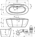 Ванна Wellsee L’aster 175x85 236301003 (отдельностоящая ванна белый глянец, экран, ножки, сифон-автомат, фото 10
