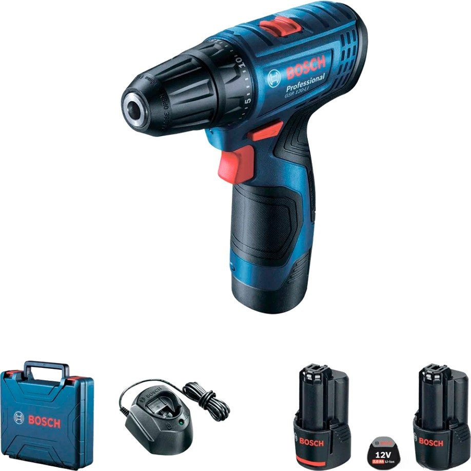 Дрель-шуруповерт Bosch GSR 120-LI Professional 06019G080 (с 2-мя АКБ, кейс, китайская вилка)