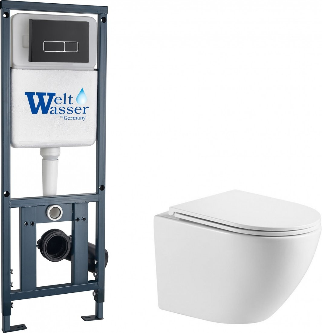 Унитаз подвесной WeltWasser Marberg 410 + Merzbach 043 GL-WT + Mar 410 SE MT-BL