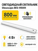 Светильник светодиодный Glowscape, аккумуляторный, на взмах, 4W, 800 мм, алюминий, AKS