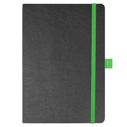 Блокнот Flexy Forest Urban Soft leather А5, недатированный, с резинкой и петлей для ручки, в гибкой обложке Черно-зеленый