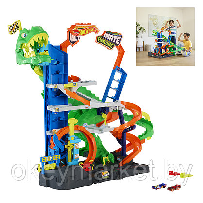 Игровой набор Hot Wheels Невообразимый Мега-Гараж с Тираннозавром и машинками JHL98, фото 2